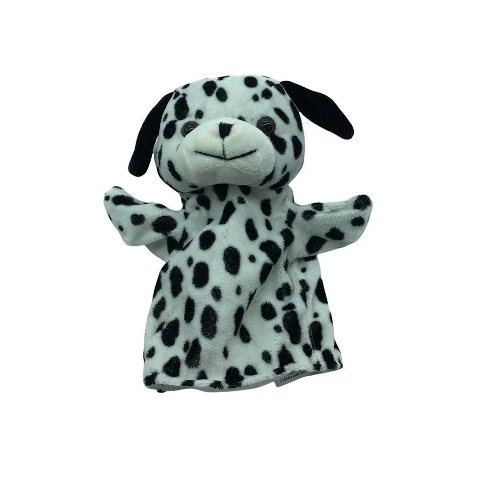 Goffa lamb‎ & dalmatian dog puppy hand puppets plush head 7”x10” lot of 2